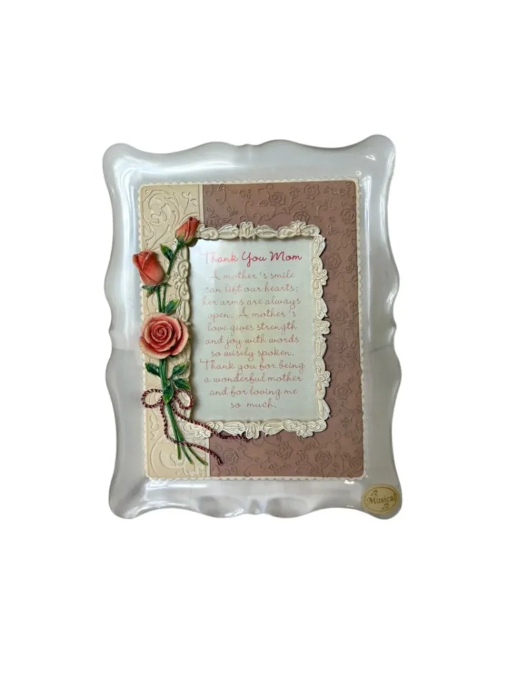 Thank You Mom Musical Frame Inspiration Rose Floral VTG Wind Beneath My Wings